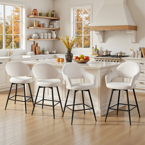 Caladoc Swivel Counter Stool in White Naia Velvet