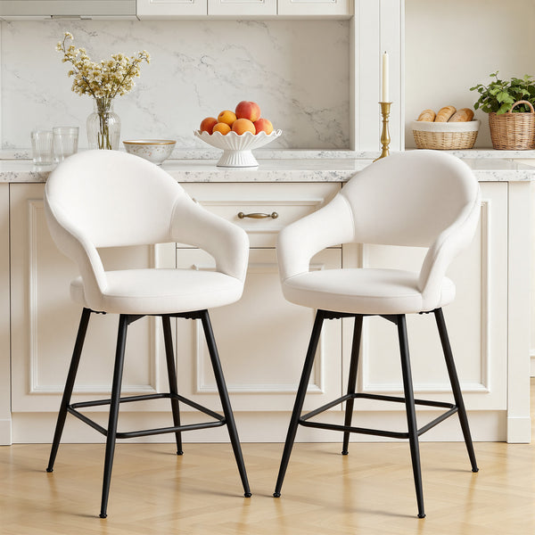Caladoc Swivel Counter Stool in White Naia Velvet