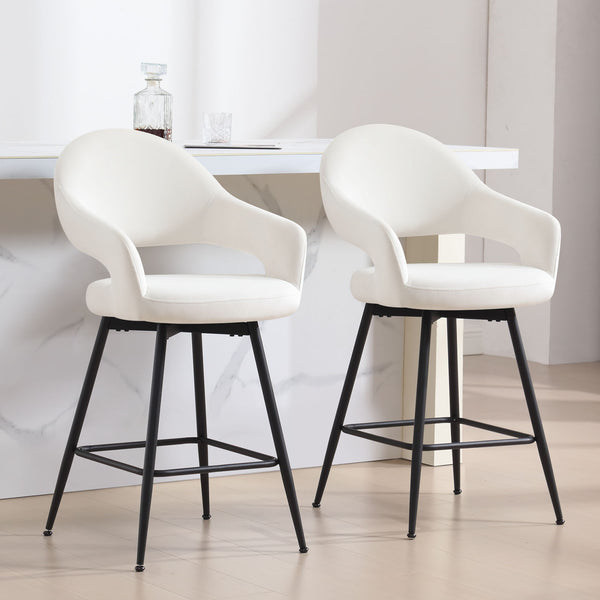 Caladoc Swivel Counter Stool in White Naia Velvet