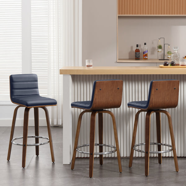 Calitor Bar Stool in Blue Rebo Leather, Bar Height