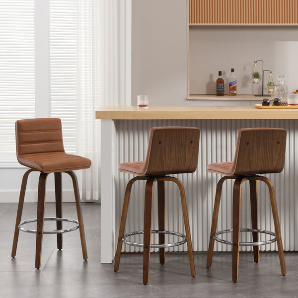 Calitor Bar Stool in Brown Hans Leather, Bar Height