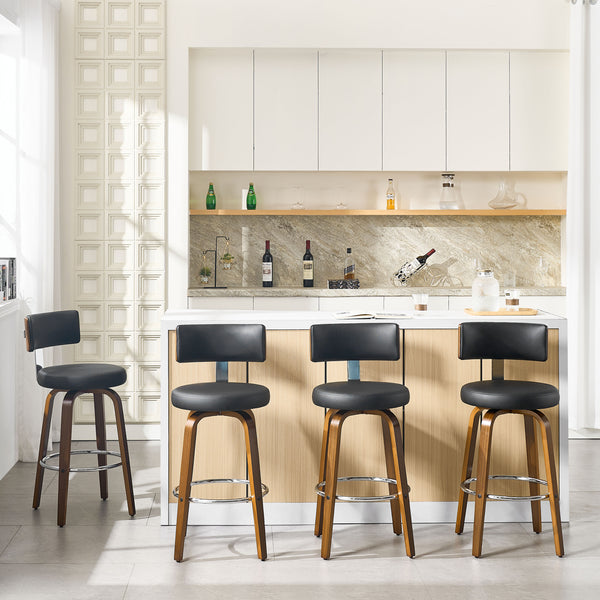 Carol Swivel Bar Stool in Black Hron Leather