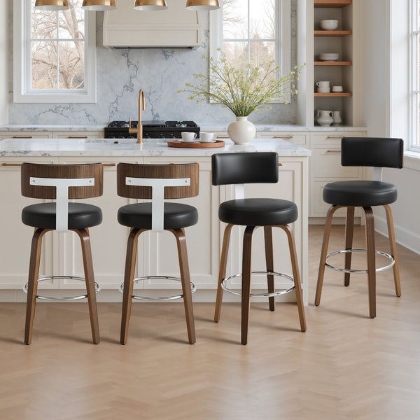 Carol Swivel Bar Stool in Black Hron Leather