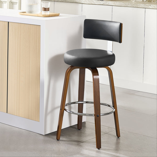 Carol Swivel Bar Stool in Black Hron Leather