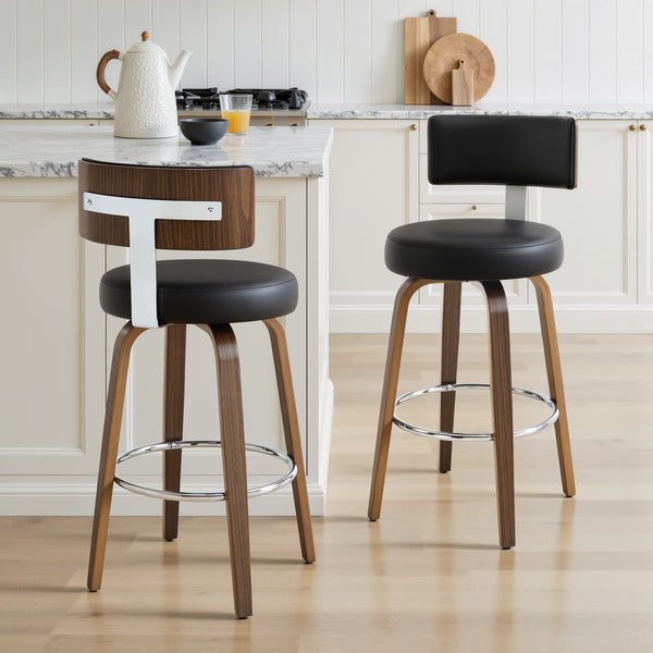 Carol Swivel Bar Stool in Black Hron Leather