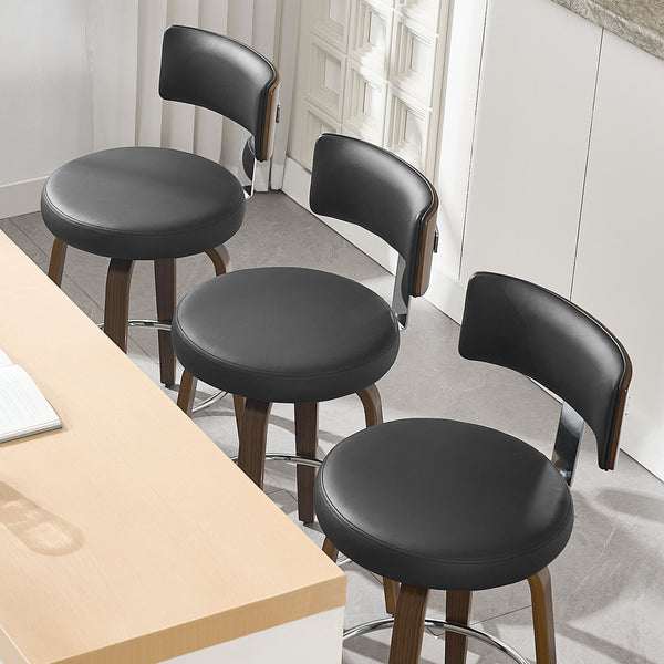 Carol Swivel Bar Stool in Black Hron Leather