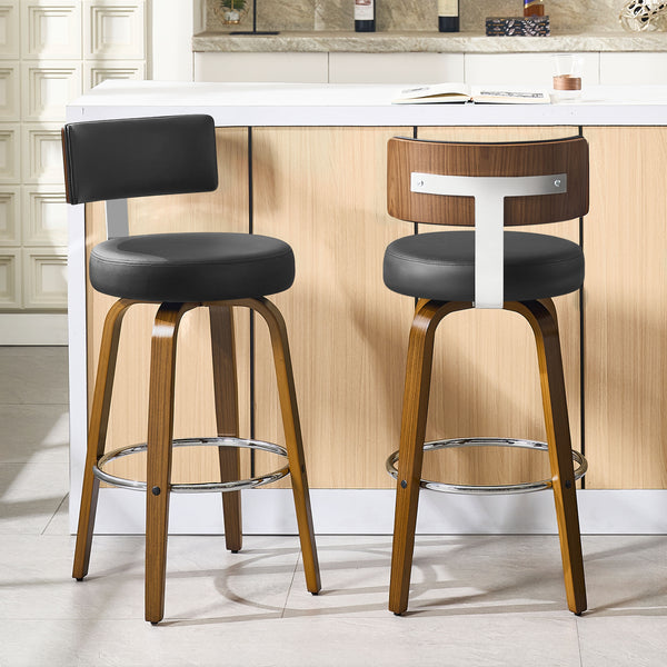 Carol Swivel Bar Stool in Black Hron Leather