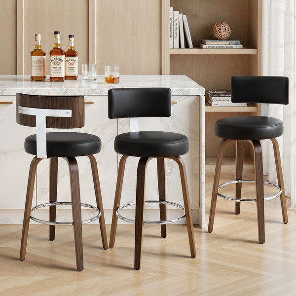 Carol Swivel Bar Stool in Black Hron Leather