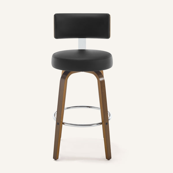 Carol Swivel Bar Stool in Black Hron Leather