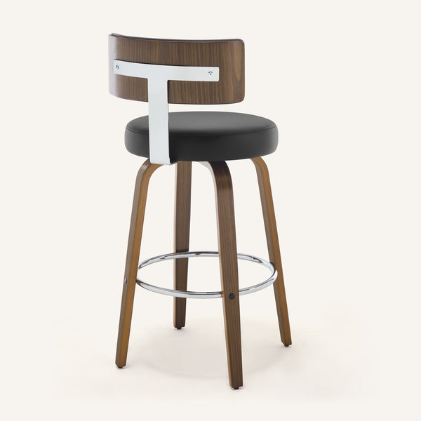 Carol Swivel Bar Stool in Black Hron Leather