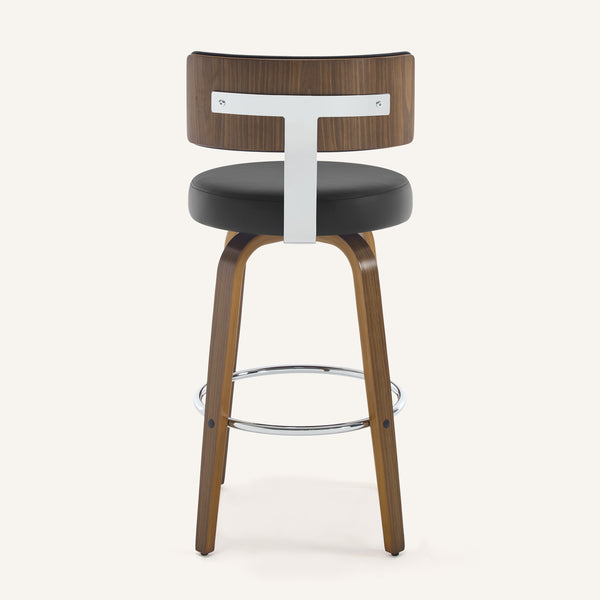 Carol Swivel Bar Stool in Black Hron Leather