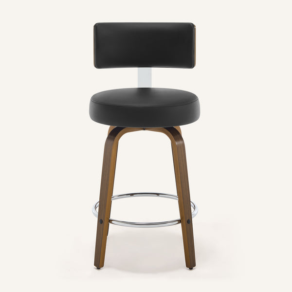 Carol Swivel Counter Stool in Black Hron Leather