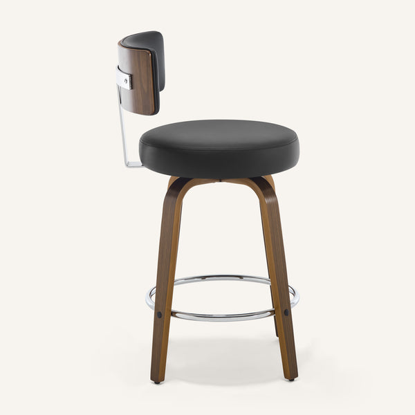 Carol Swivel Counter Stool in Black Hron Leather