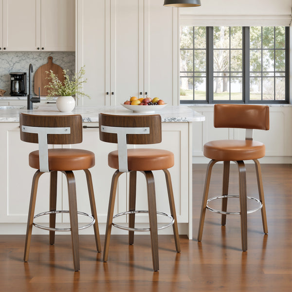 Carol Swivel Bar Stool in Brown Mara Leather