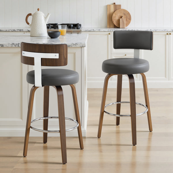 Carol Swivel Bar Stool in Gray Hron Leather