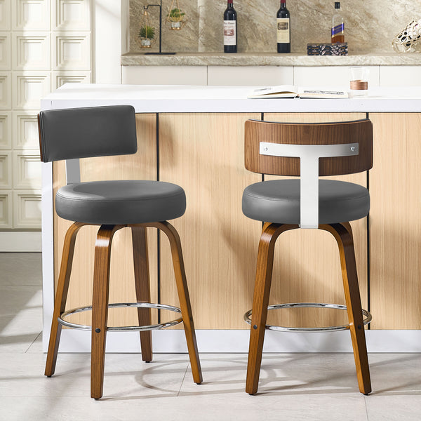 Carol Swivel Counter Stool in Gray Hron Leather