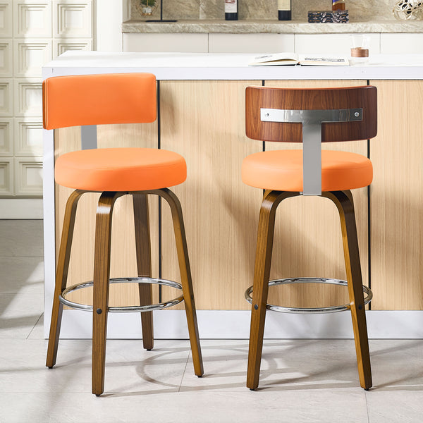Carol Swivel Bar Stool in Orange Urza Leather