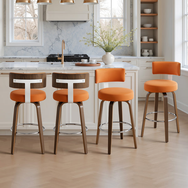 Carol Swivel Bar Stool in Orange Urza Leather