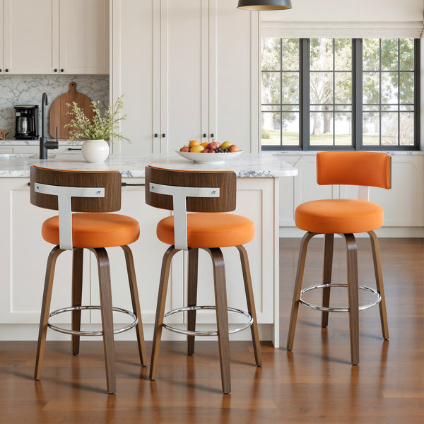 Carol Swivel Bar Stool in Orange Urza Leather