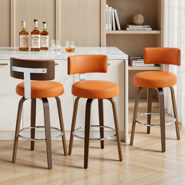 Carol Swivel Bar Stool in Orange Urza Leather