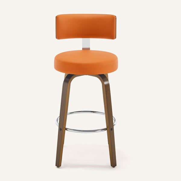 Carol Swivel Bar Stool in Orange Urza Leather
