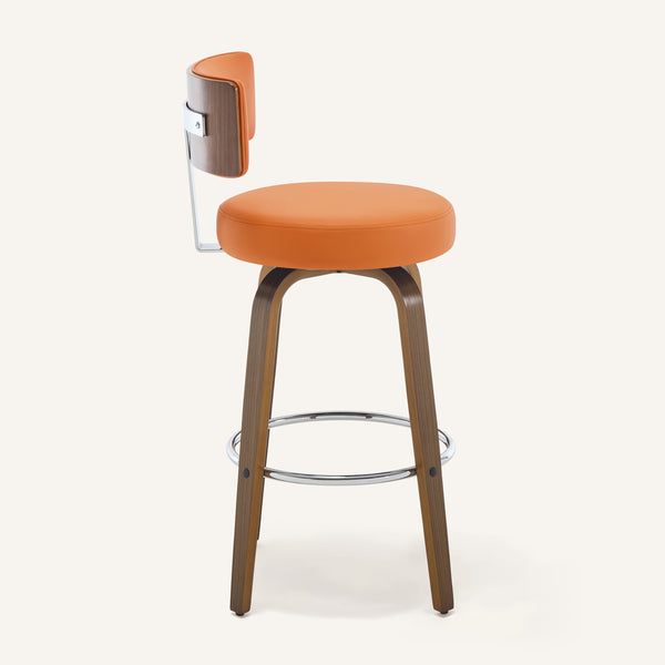 Carol Swivel Bar Stool in Orange Urza Leather