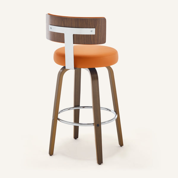 Carol Swivel Bar Stool in Orange Urza Leather