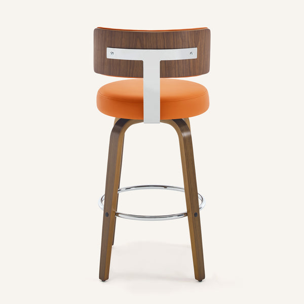 Carol Swivel Bar Stool in Orange Urza Leather
