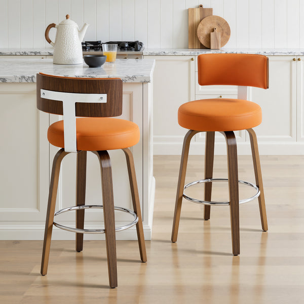 Carol Swivel Counter Stool in Orange Urza Leather