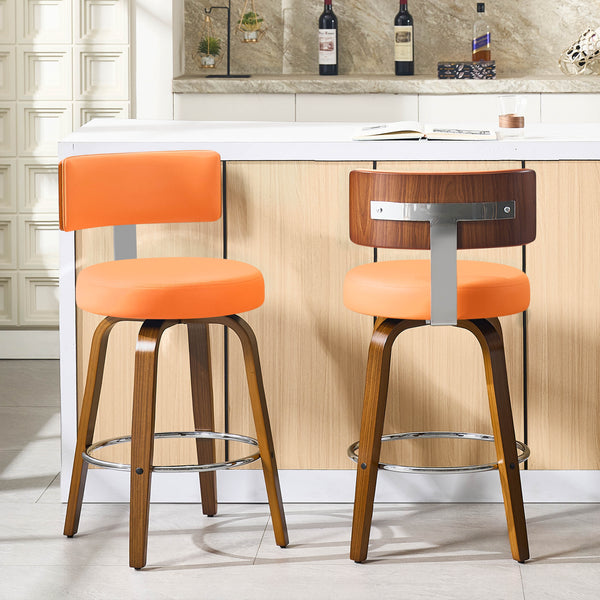 Carol Swivel Counter Stool in Orange Urza Leather