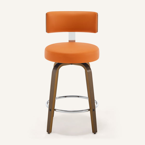 Carol Swivel Counter Stool in Orange Urza Leather