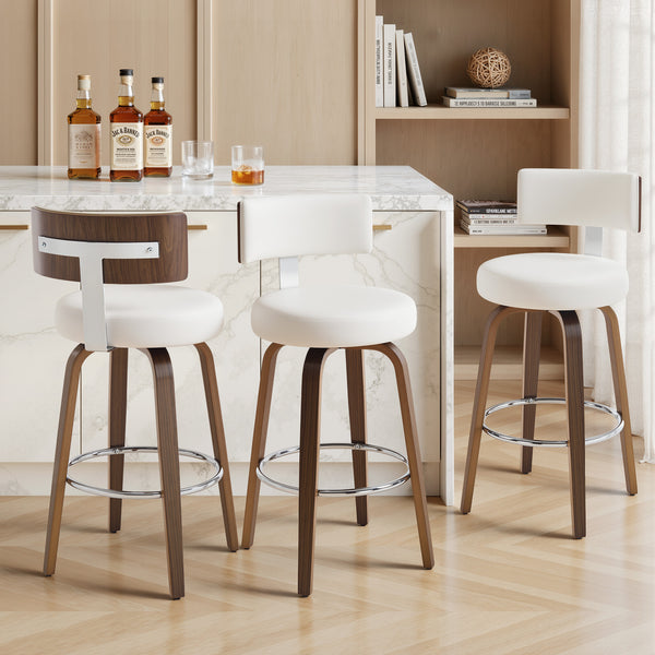 Carol Swivel Bar Stool in White Hron Leather