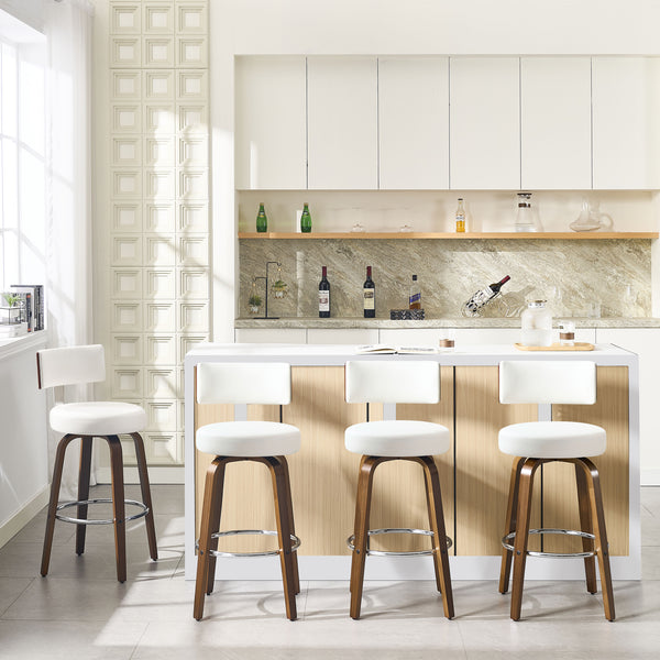 Carol Swivel Bar Stool in White Hron Leather