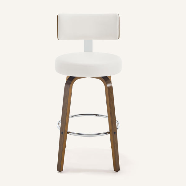 Carol Swivel Bar Stool in White Hron Leather