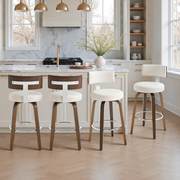 Carol Swivel Counter Stool in White Hron Leather