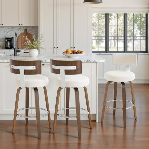 Carol Swivel Counter Stool in White Hron Leather