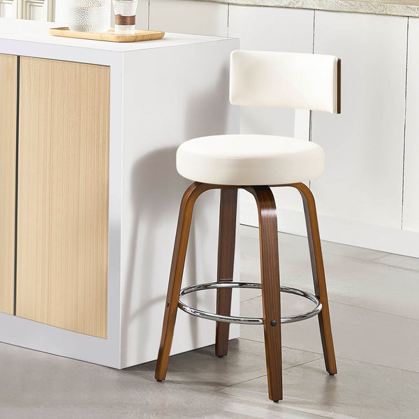 Carol Swivel Counter Stool in White Hron Leather