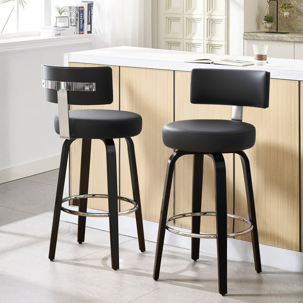 Carol II Swivel Bar Stool in Black Hron Leather