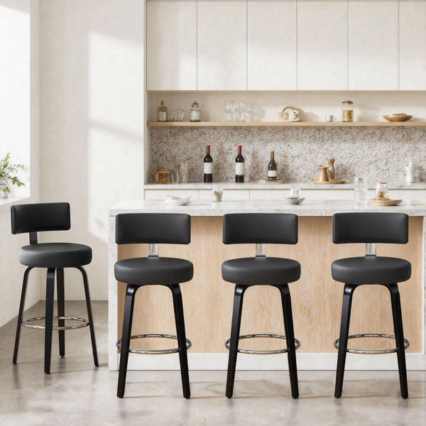 Carol II Swivel Bar Stool in Black Hron Leather