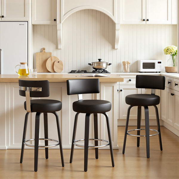 Carol II Swivel Counter Stool in Black Hron Leather