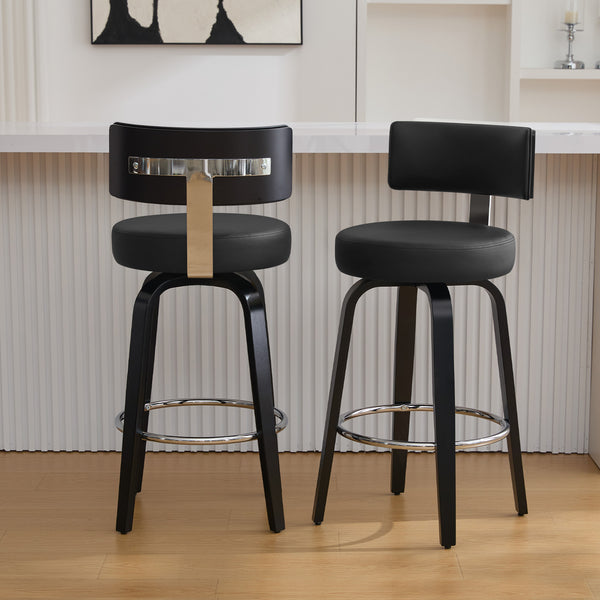 Carol II Swivel Counter Stool in Black Hron Leather
