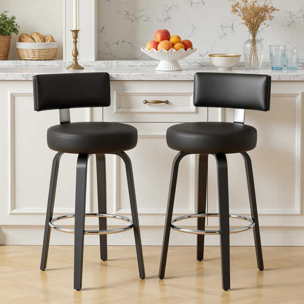 Carol II Swivel Counter Stool in Black Hron Leather