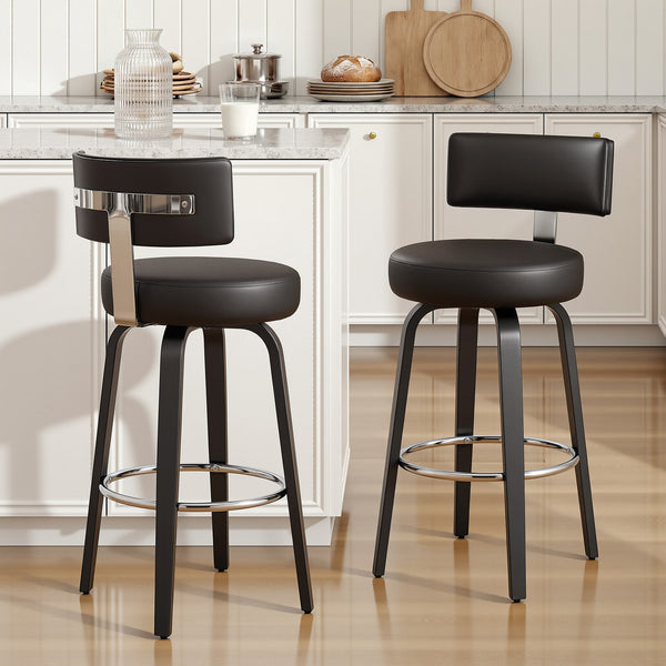 Carol II Swivel Counter Stool in Black Hron Leather