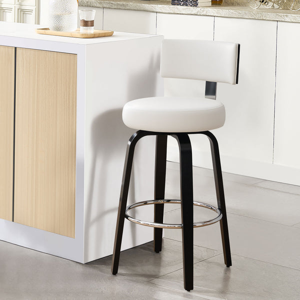 Carol II Swivel Bar Stool in White Hron Leather