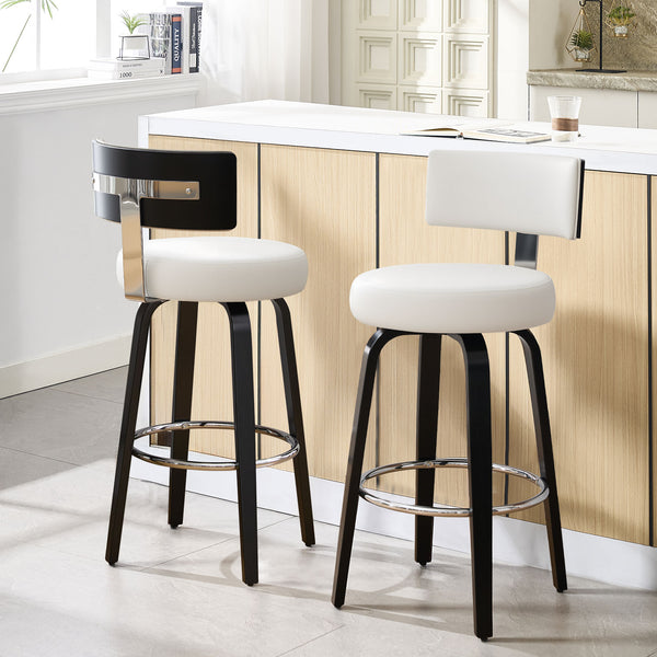 Carol II Swivel Bar Stool in White Hron Leather