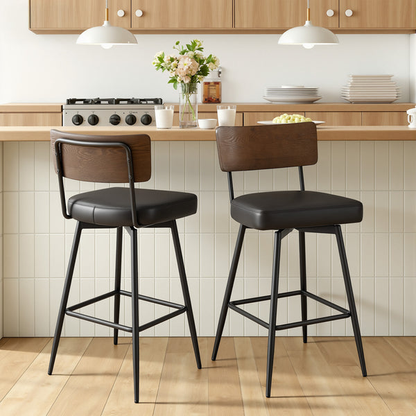 Corvina Bar Stool in Black Ribol Leather, Bar Height