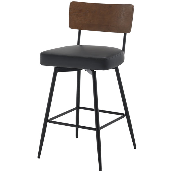 Corvina Bar Stool in Black Ribol Leather, Counter Height