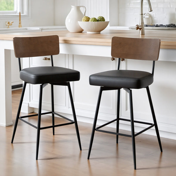 Corvina Bar Stool in Black Ribol Leather, Counter Height