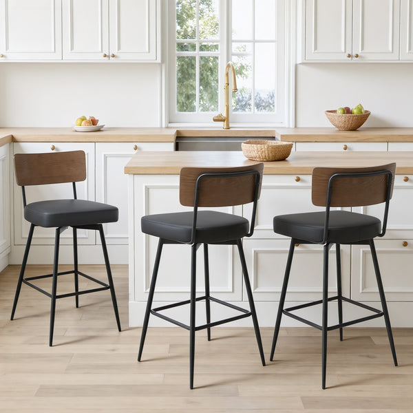 Corvina Bar Stool in Black Ribol Leather, Counter Height