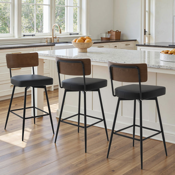 Corvina Bar Stool in Black Ribol Leather, Counter Height